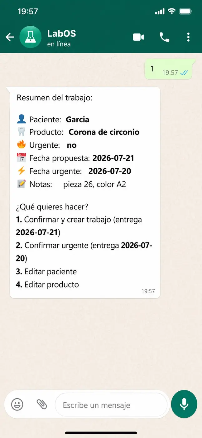 El asistente de LabOS propone el trabajo leído de una prescripción, en el móvil